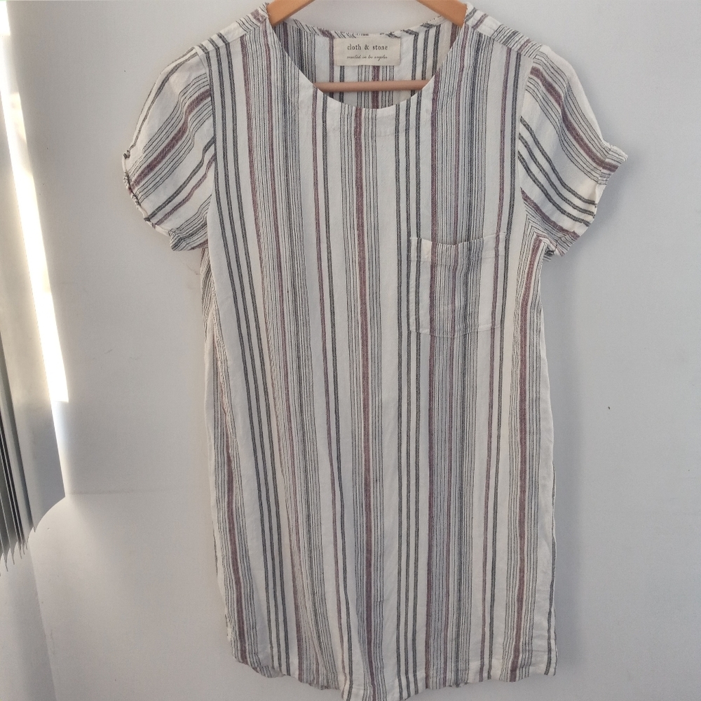Anthro Cloth and Stone XS Stripe Back Buttoned Linen Blend Dress